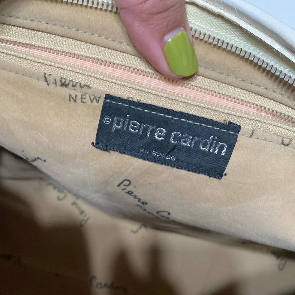 Vintage Pierre Cardin 1970’s Monogram Canvas and Leather Satchel Purse in Ivory
